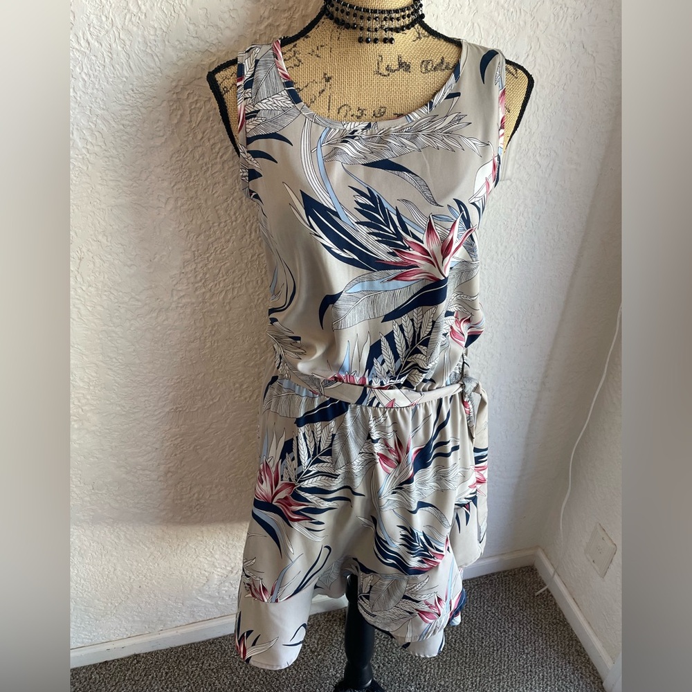 Hawaiian Floral Sleeveless Asymmetrical Hem Dress